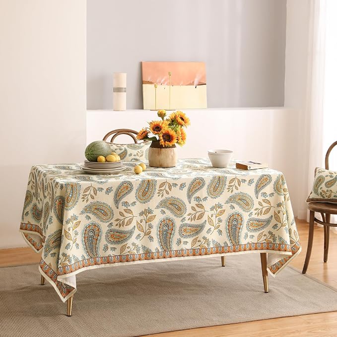 patdrea Vintage French Linen Tablecloth,Rectangular,79"x55"-Lysaniya | Colorful Elegant Table Cloth for Rectangle Table,Floral Patterned,Dining Room Tea Party Thanksgiving Decor Coffe Table