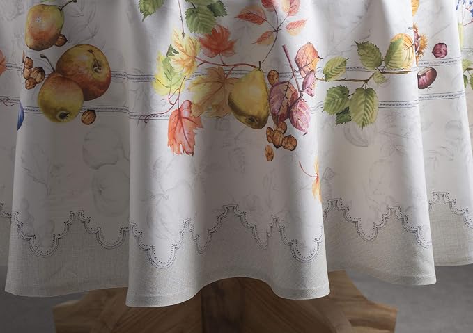 Maison d' Hermine Table Cloth Round Table 100% Cotton 69 Inches Fall Tablecloth Reusable Everyday Use for Thanksgiving Christmas Decorations Dining Farmhouse Party (Fruit D'Hiver)