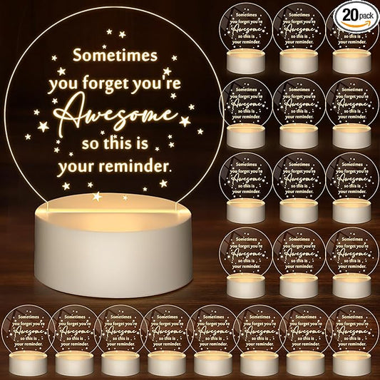 20 Pcs Teacher Appreciation Gifts Bulk Sometimes You Forget You're Awesome Acrylic Night Lamp with Inspirational Gift for Employee Assistant Women Secretary Emergency Nurses(Round)