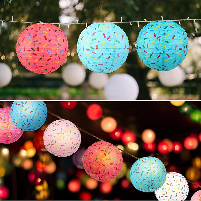 Panelee 12 Pcs Donut Paper Lanterns Party Decorations 8 Inch Hanging Round Hanging Paper Party Decorations for Holiday Indoor Outdoor Supplies