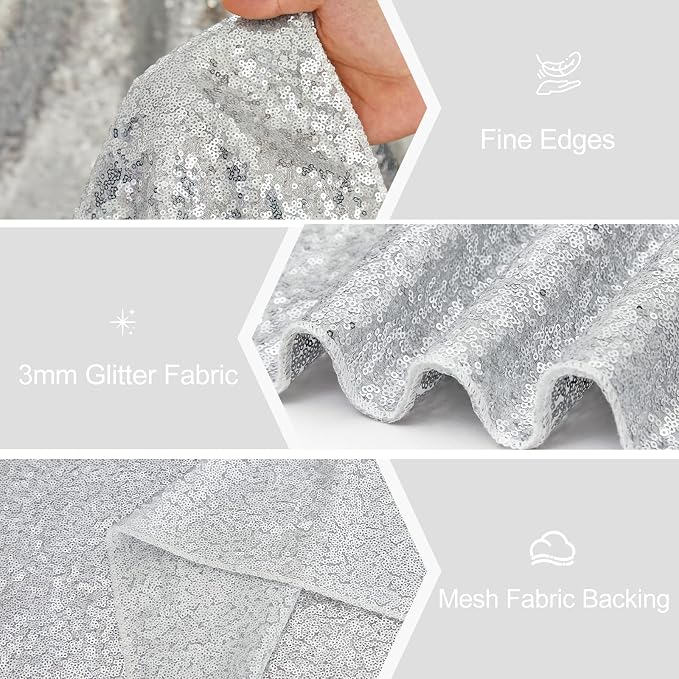 Silver Sequin Table Runners 10 Packs 12x108 Inches Holiday Celebration Sparkly Table Runners for Birthday Party Supplies Decorations