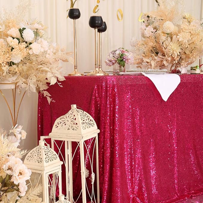 Juya Delight 60" x 102" Hot Pink Rectangle Sequin Tablecloth for Party Dinner Banquet Festival Wedding Anniversary Exhibition Dessert Table