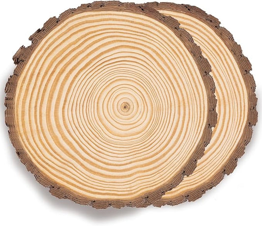 ilauke Wood Slices for Centerpieces, 2 Pcs 8-9 inches Nature Unfinished Round Wooden Chips for Crafts, Large Wood Slabs for Weddings Centerpieces Decor and DIY Painting Crafts