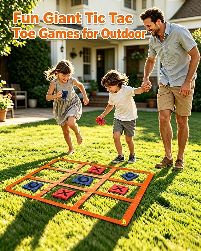 2-in-1 Outdoor Giant Tic Tac Toe Bean Bag Toss Games, Tic Tac Toe Ball Toss Game and Dart Board Games with Sticky Balls for Kids Adults Large Lawn Carnival Yard Birthday Family Outside Party Games