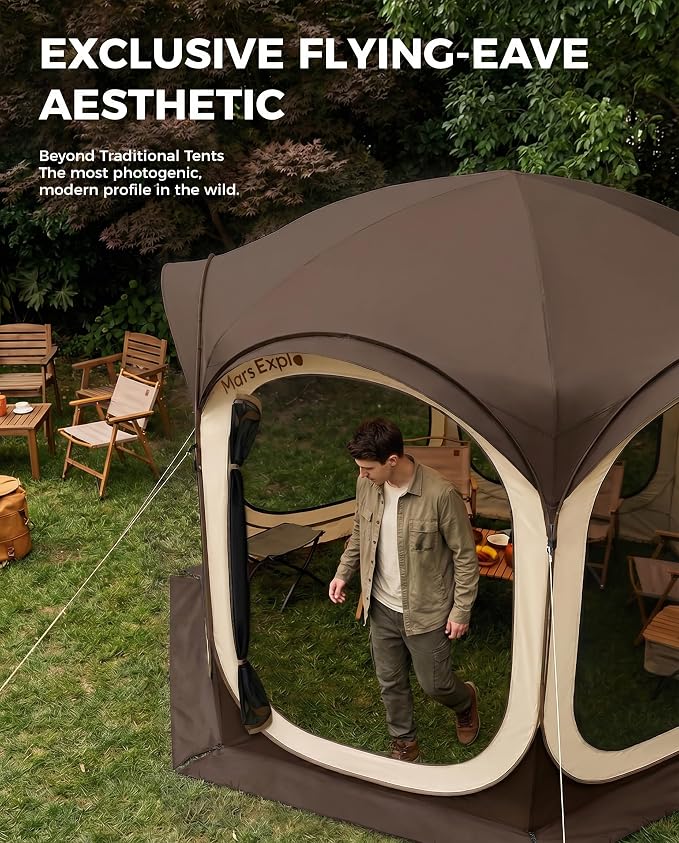 Screen Pop Up House Room Tent, Canopy Sun Shade Shelter for Patio, Backyard, Deck & Outdoor Activities, Portable Gazebo, Not Waterproof, 10'x10', Brown