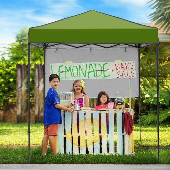 6x4 Pop Up Canopy Tent with Half Wall Panel, Instant Portable Beach Canopy, Outdoor Tent with Carry Bag for Camping, Sports, Tailgating, Events, Grass Green