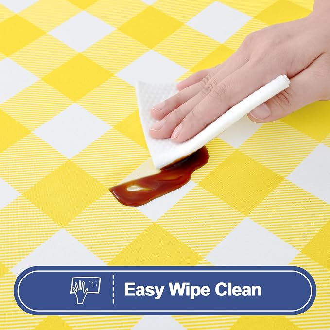 Smiry Picnic Table Cloth 4 Pack, Waterproof Elastic Fitted Tablecloths for 24x48 Rectangle Tables, Washable Polyester Buffalo Plaid Tablecloth for Camping, Dining & Outdoor (Yellow & White, 24" x 48")