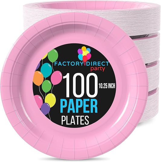 Exquisite Pink Paper Plates Disposable Heavy Duty 10 Inch Pink Disposable Plates For Party 100 Pcs Heavy Duty Paper Plate 350 GSM, Birthday Party Supplies Plate Set