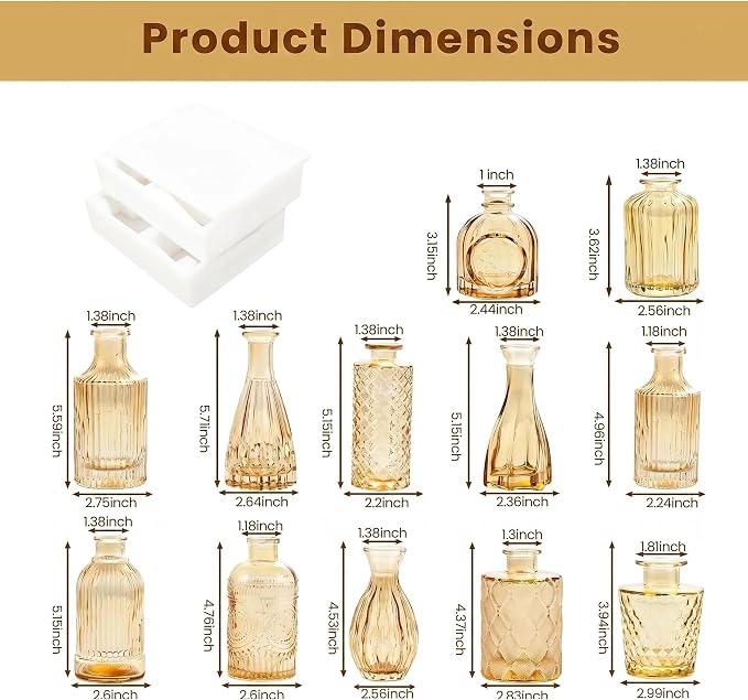 Mini Bud Vases Centerpieces for Tables,Clear Bud Vases for Flowers,Small Flower Vases Suitable for Birthday Party,Anniversary,Wedding Reception,Baby Shower (Gold, 12PCS)