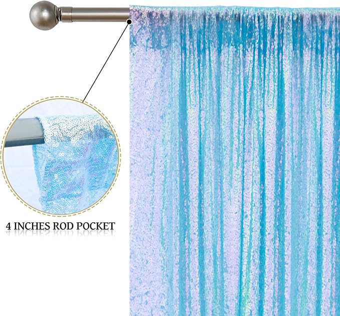 Sugargirl Mermaid Blue Sequin Backdrop Curtain 6 Panels 2FTx8FT Glitter Mermaid Blue Background Drapes Sparkle Photography Backdrop for Party Wedding Birthday Wall Decoration