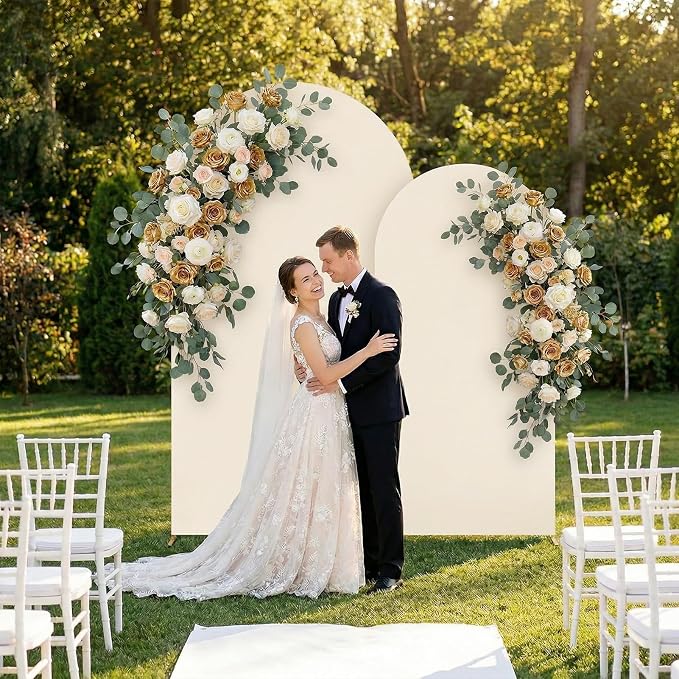 Arttown Arch Backdrop Stand and Cover Set 7.2FT and 6FT Wedding Arch Backdrop Stands and Matching Beige Cover Set Suitable for Wedding Celebration Birthday Party Graduation Ceremony Event Decoration