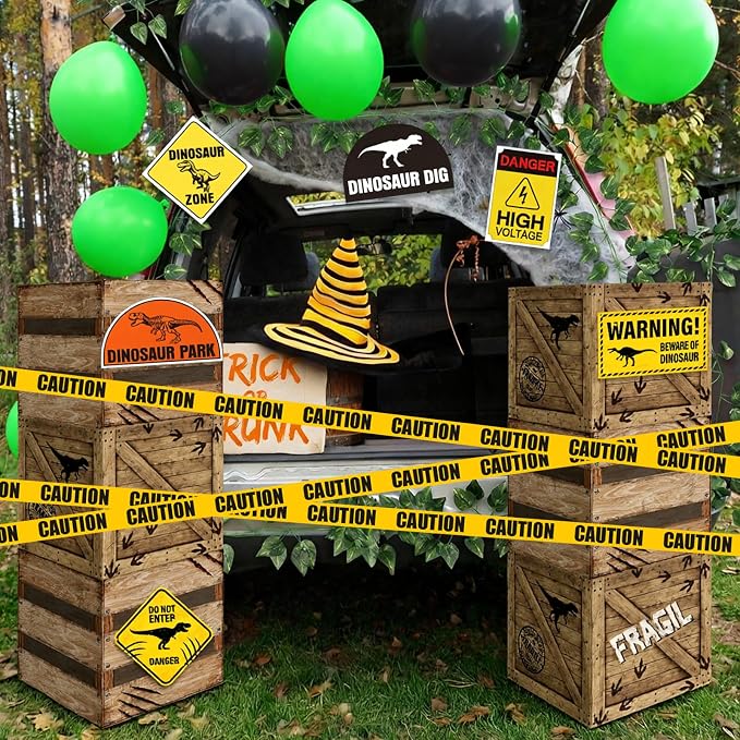 Fuutreo 16pcs Dinosaur Birthday Decorations 12 x 12 x 12 Inch Dino Theme Boxes Supplies, 79 x 40 Inch Natural Fishing Net Decor, Backdrop Photo Props for Birthday Halloween Christmas