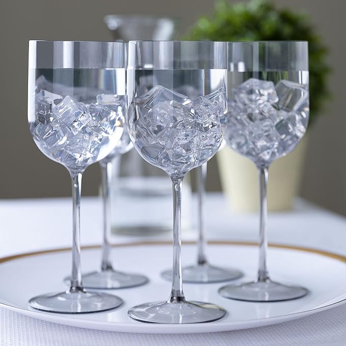 Smokey Grey Plastic Wine Glasses Set of 25 Elegant Wine Goblets Hard Plastic Wine Cups on Stem 12 Ounce