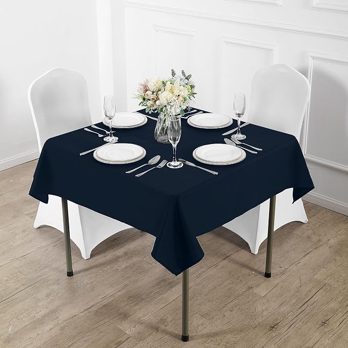 Fokitut 2 Pack Waterproof Square Tablecloth, 90x90 Inch, Stain Resistant and Wrinkle Polyester Table Cloth, Fabric Table Cover for Kitchen Dining, Wedding, Party, Holiday Dinner-Navy