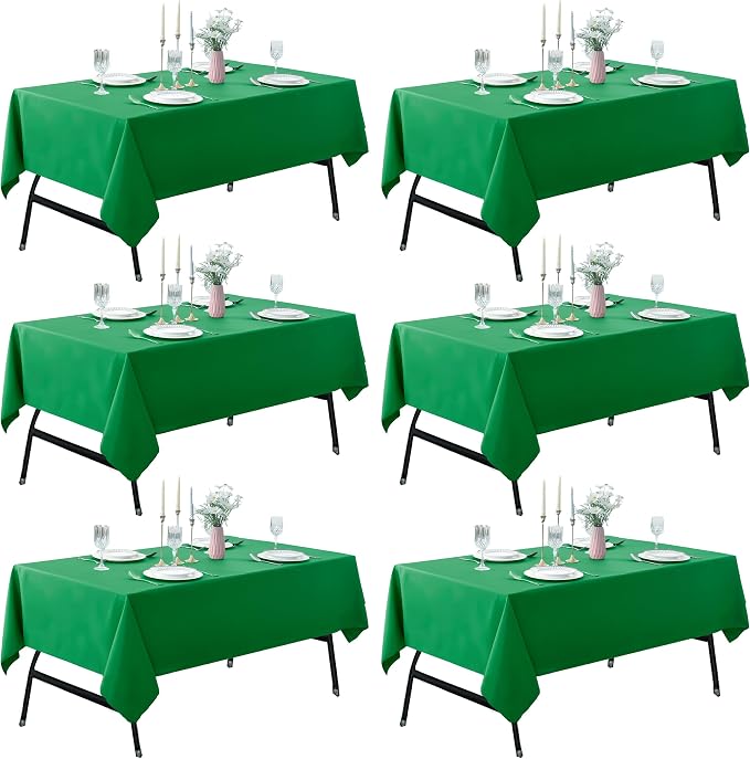 6-Pack 60x60 inch Forest Green Table Cloths, Solid Stain and Wrinkle Resistant Tablecloth, Premium Plain Weave Polyester Fabric Rectangle Table Linen Covers for Hotel, Banquet