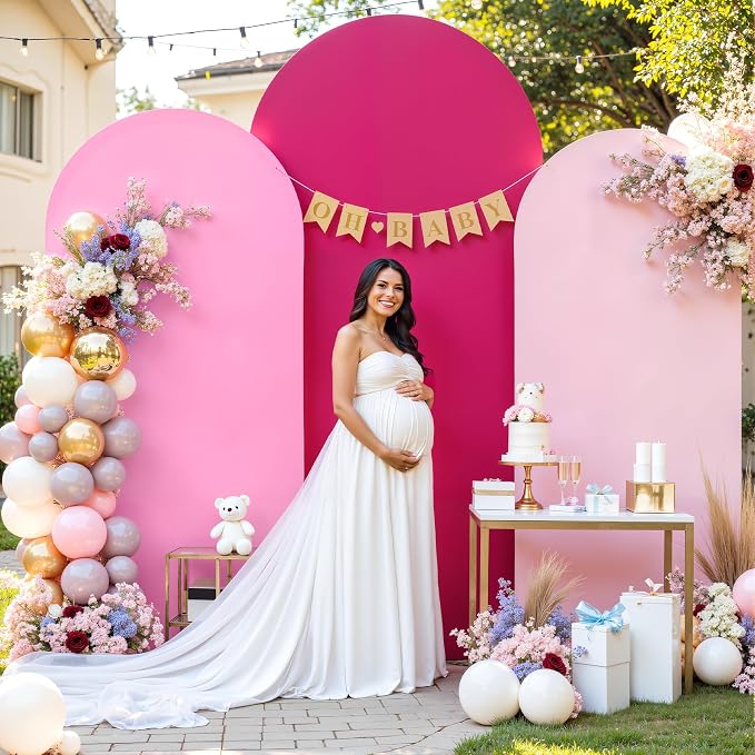 Set of 3 Arch Backdrop Covers(6ft, 5ft, 4ft) - Premium Stretchy Spandex Backdrop Arch Stand Cover for Baby Shower,Wedding,Party Decor Chiara Cover with Double-Sided Design(Pink)