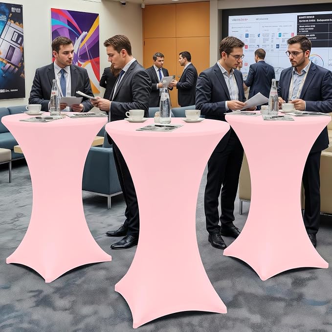 Moosfor Spandex Cocktail Table Covers 4 Pack, Elastic Fitted Stretch Table Cloth, Round High Top Tablecloths for Bar, Party, Pub, Wedding & Banquet (Pink, 32x43 Inch)