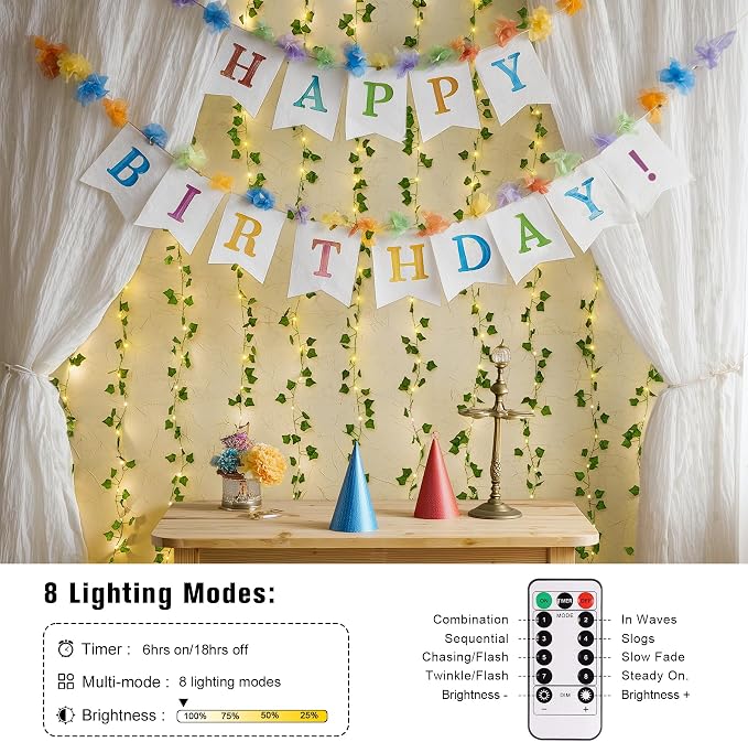 JMEXSUSS Vines Lights for Bedroom, 9.8ft x 9.8ft with Remote, 300 LED Fairy Lights with Vines, Artificial Ivy Curtain Light for Wall Dorm Wedding Indoor Decor (Pack of 2)