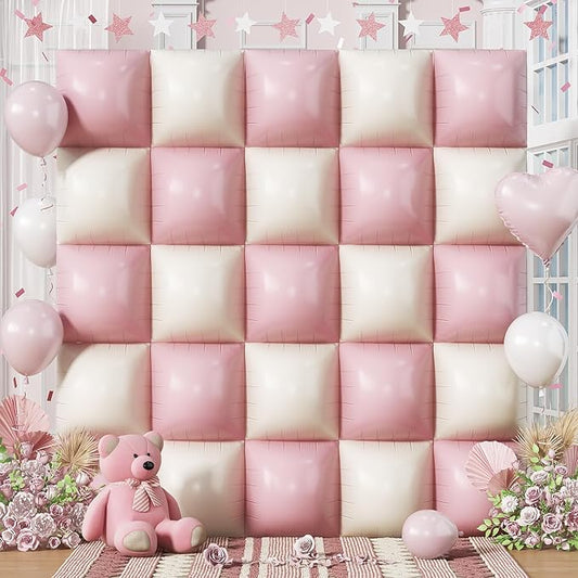 Pink Cream Balloons Square Foil Balloon, 25PCS Boho Baby Pink and Matt White Double Sided Foil Balloon Backdrop Wall Beige Flat Tunnel Background for Girls Women Birthdays Baby Shower Bridal Wedding