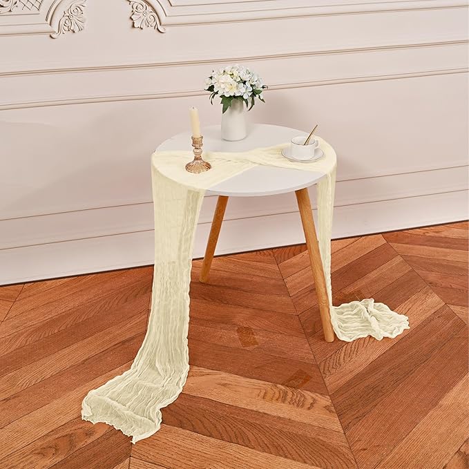 24 Pack Ivory Cheesecloth Table Runner,9FT Burgundy Runner,17x108inch Rustic Boho Gauze Table Runner for Wedding Party Bridal Shower Thanksgiving Christmas Boho Table Decoration