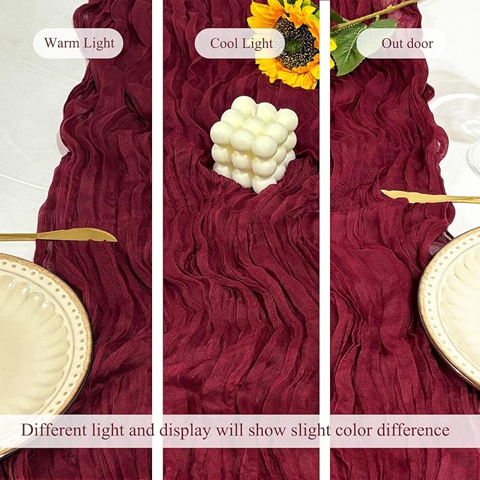 12Pack Wine Red Table Runner 10Ft Burgundy Cheesecloth Table Runners Long Cheese Cloth Table Runners for Wedding Party Bridal Shower Thanksgiving Christmas