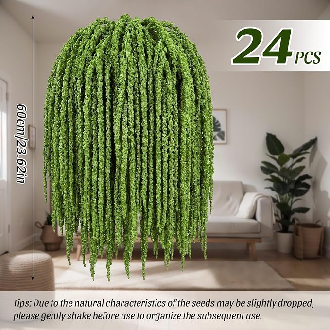 Suncalla 24 Pcs Forest Green Spring Natural Dried Amaranthus Hanging Flowers Amaranthus Artificial Flowers for Wedding Arch Bouquet Floral Garland Wall Home Decoration (23 Inch)