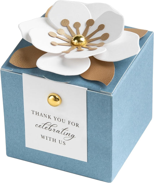 FEIYI 20 PCS Candy Boxes, 3 In 1 Dusty Blue Favor Boxes with Floral Decor, White Thank You Tags Gift wrapping for Wedding Birthday Baby Shower Decorations Party -2.55x2.55x2.55''