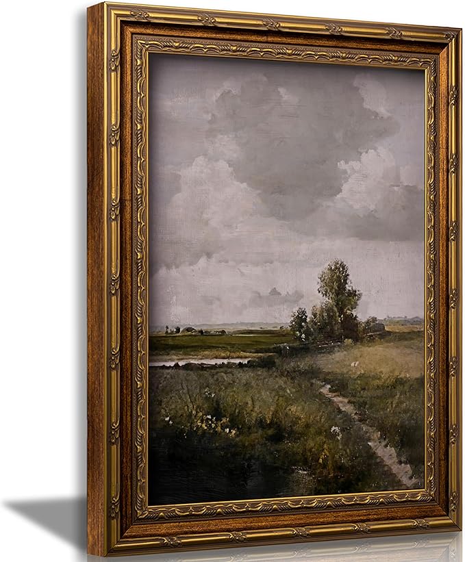 Vintage Gold Framed Rustic Landscape Wall Art Nature Landscape Canvas Wall Decor Cottagecore Poster Artwork Picture for Home Living Bedroom Farmhouse Hallway