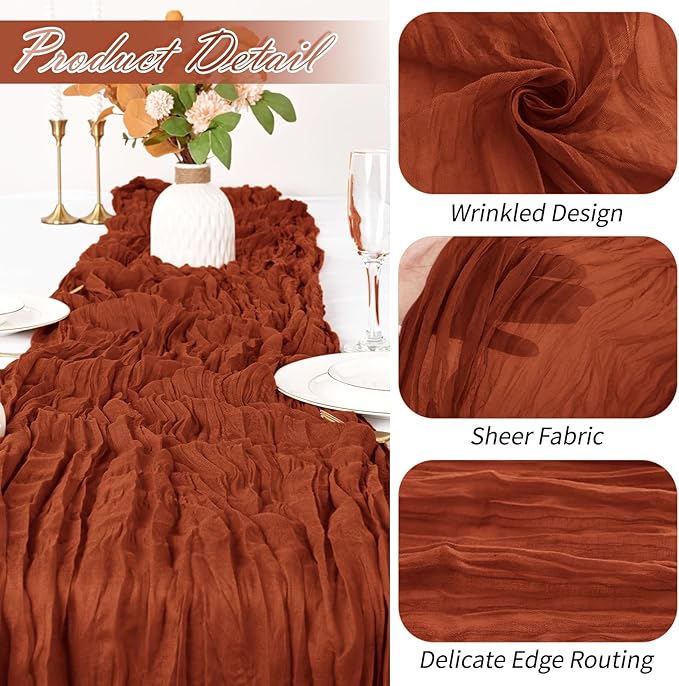 30 Pack Terracotta Cheesecloth Table Runner 17 x 108 inch Cheese Cloth Table Runners 9ft Terracotta Table Runner Rustic Romantic Sheer Gauze Runner for Wedding Party Baby Shower Table Decoration
