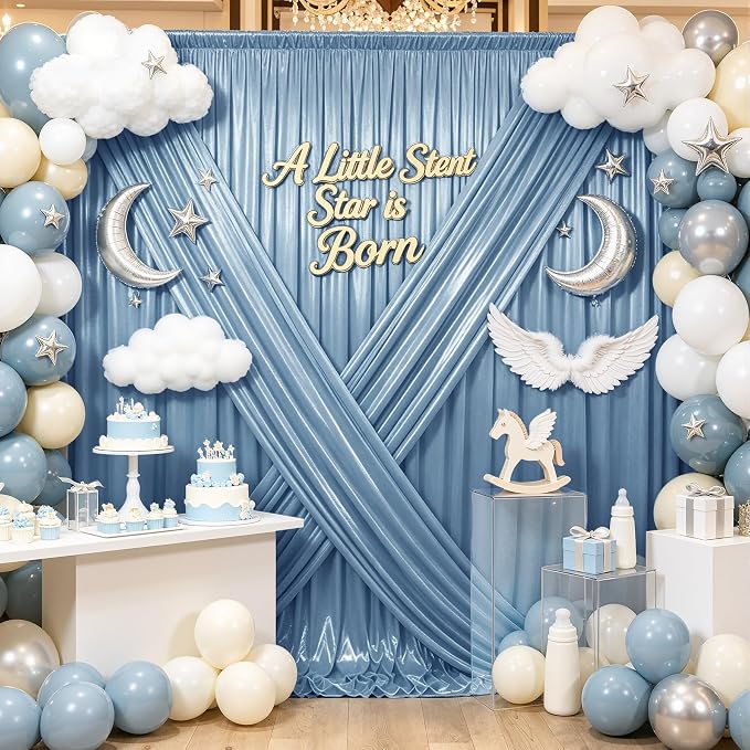 gogoparti 20x10FT Baby Bule Sequin Backdrop Curtain - 4 Panels of 5x10FT Wrinkle-Free Glitter Drapes for Photography, Birthdays, Weddings & Graduations