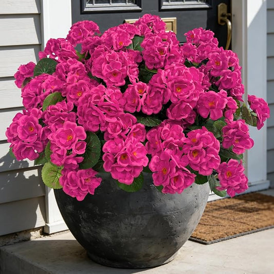 Ouddy Decor Artificial Geranium Flowers for Outdoors, Fake Silk Flowers UV Resistant Faux Geraniums for Vase Planter Garden Patio Balcony Porch Indoor Outdoor Spring Summer Home Decor, 6 Pcs Rose Red