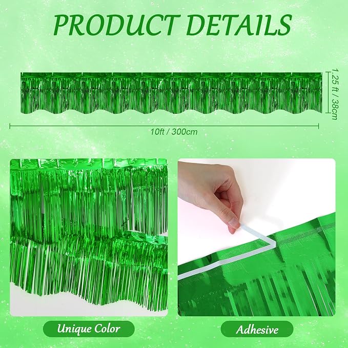 LOLStar Green Foil Fringe Tinsel Garland, Tinsel Streamers Banner, 6 Pack | 60Ft Tinsel Streamers, Shiny Green Tinsel Fringe Banners for St Patrick's Day, Parade Float, Christmas Party Decor