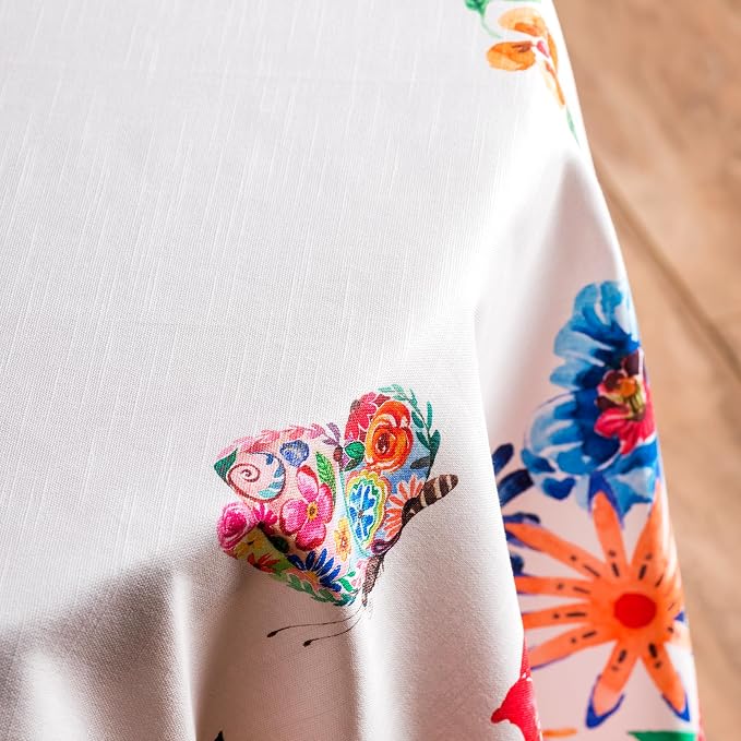 Maison d' Hermine Table Cloth Round Table 100% Cotton 63 Round Inches Tablecloth Reusable Decorative for Dining Kitchen Room Farmhouse Party Hotel Restaurant Spring Summer- Happy Florals - High Summer