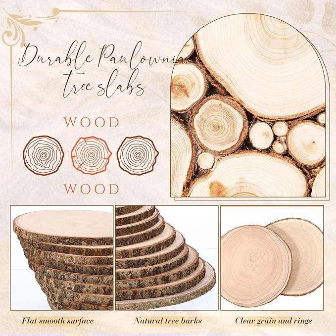 Tioncy 10 Pack Large Wood Slices for Centerpieces Unfinished Rounds Wood Slabs for Tables Decor Natural Wooden Circle for DIY Crafts Rustic Wedding Centerpiece Decor(10-12 Inch)