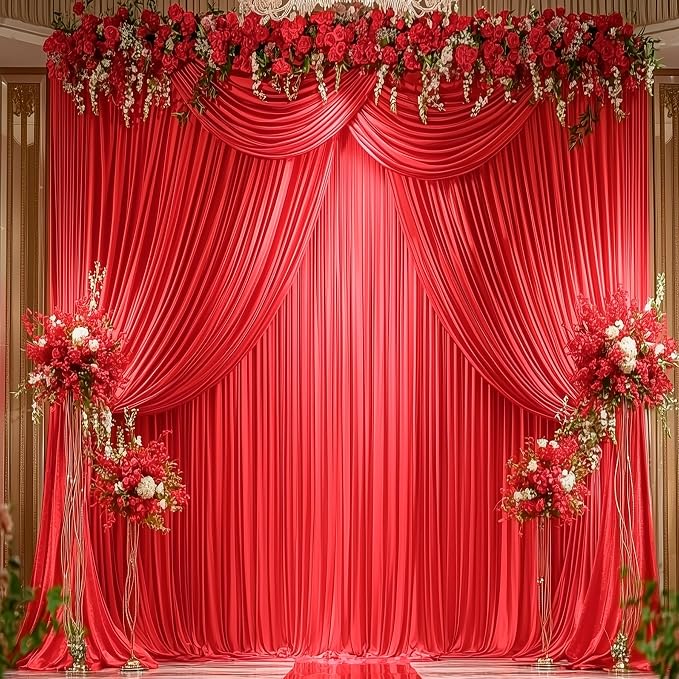 10ftx14ft Red Backdrop Curtains for Wedding-Wrinkle Free Backdrops Curtain Drapes Fabric Decorations Photo Back Drop Cloth for Baby Shower Photography 2Panels 14ft(H) x 5ft(W)