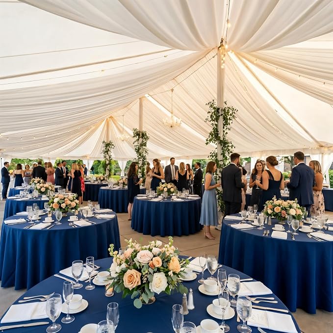 8 Pack Navy Blue Round Tablecloth 90 Inch Round Table Cloth, Wrinkle Resistant and Washable Tablecloth Polyester Fabric Table Cloth Round Cover for Dining Wedding Banquet Party