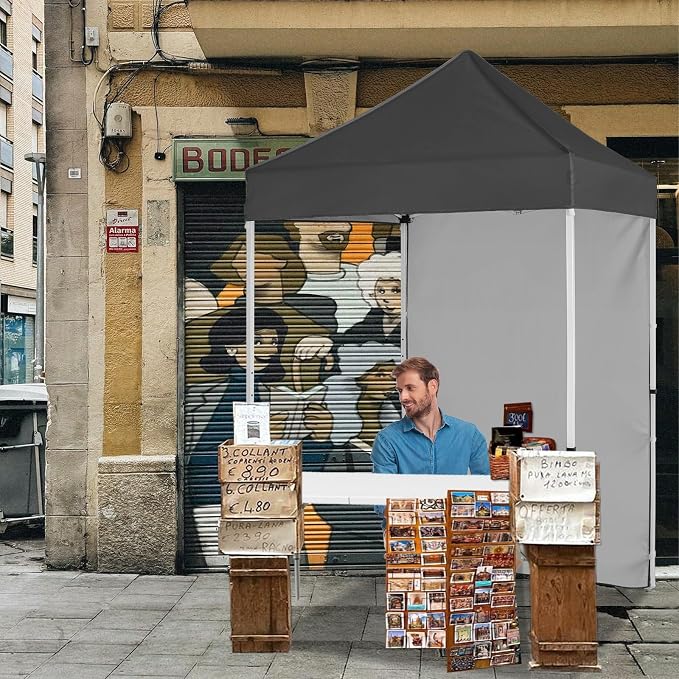 5x5 Pop Up Canopy Tent with Four Sidewalls, Instant Portable Beach Canopy, Outdoor Tent with Carry Bag for Camping, Sports, Tailgating, Events, Gray