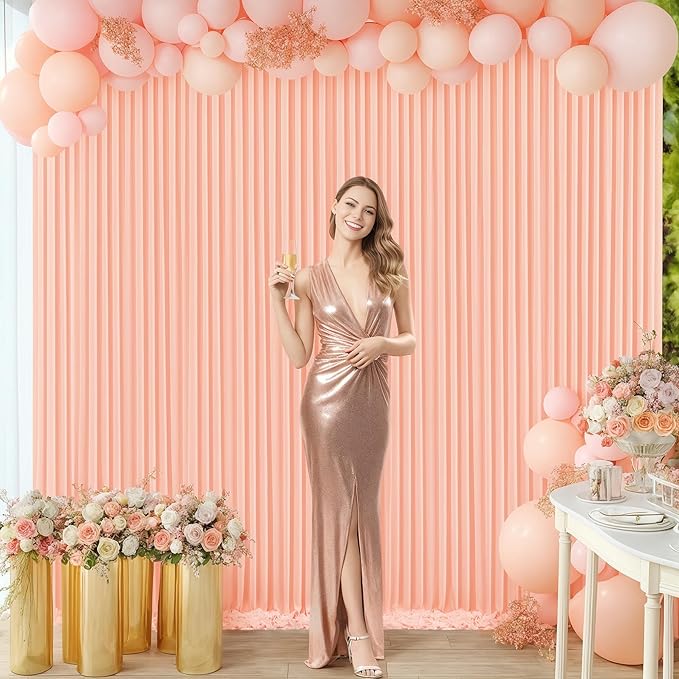 Peach Backdrop Curtain for Parties Baby Shower Wrinkle Free Peach Photo Curtains Backdrop Drapes Fabric Decoration for Wedding Birthday Party 5ft x 7ft,2 Panels