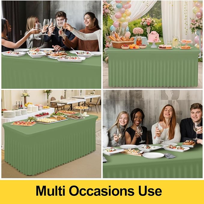 Smiry Spandex Tablecloth, Elastic Fitted Stretch Tablecloth for 4FT Rectangle Tables, Waterproof Washable Table Cover Skirt for Outdoor, Wedding, Banquet & Parties (Sage Green, 48Lx30Wx30H Inch)