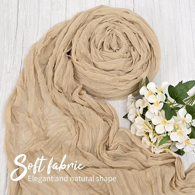 6 Pack Beige Table Runner 10FT Long Cheesecloth Table Runner Cheese Cloth Gauze for Wedding Party Birthday Decoration-Beige