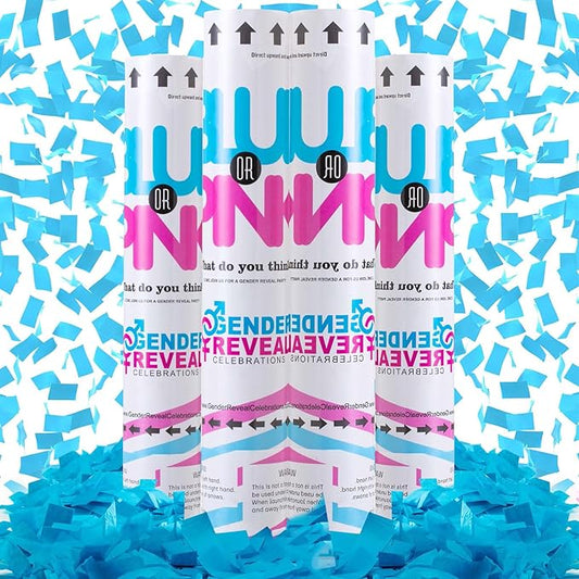 Premium Gender Reveal Confetti Cannon, 4 Pack Blue Gender Reveal Confetti Cannon Popper, for Gender Reveal Decorations
