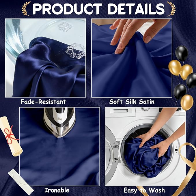 4 Pack Navy Blue Satin Tablecloth 58 x 102 Inches, Rectangular Satin Table Cloths for Wedding Reception, Birthday Party, Graduation & Holiday Banquet Tables
