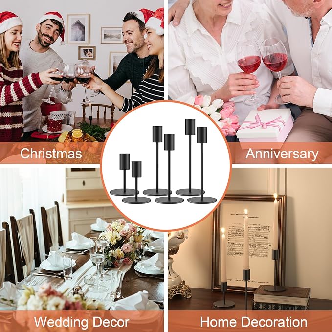 zeochyni Set of 6 Black Taper Candle Holders Candlestick Holders, Decor Candle Stick Candle Holder for Table or Mantel Centerpiece, Wedding, Dinning, Party Home Decor