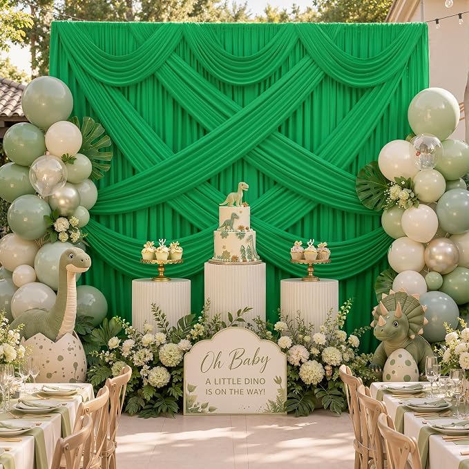 10ftx12ft Wrinkle Free Green Backdrop Curtain Photo Backdrop Drapes | 2 Panels 5×12ft Height Green Silky Polyester Fabric Back Drop Cloth for Wedding Party Birthday Photography Background Drape