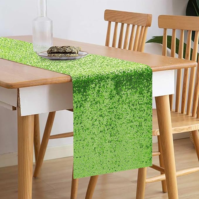 10 Packs 12 x 72 inches Green Sequin Table Runner, Glitter Runner for Birthday Party Supplies Wedding Holiday Celebration Baby Shower Engagement Anniversary Decor