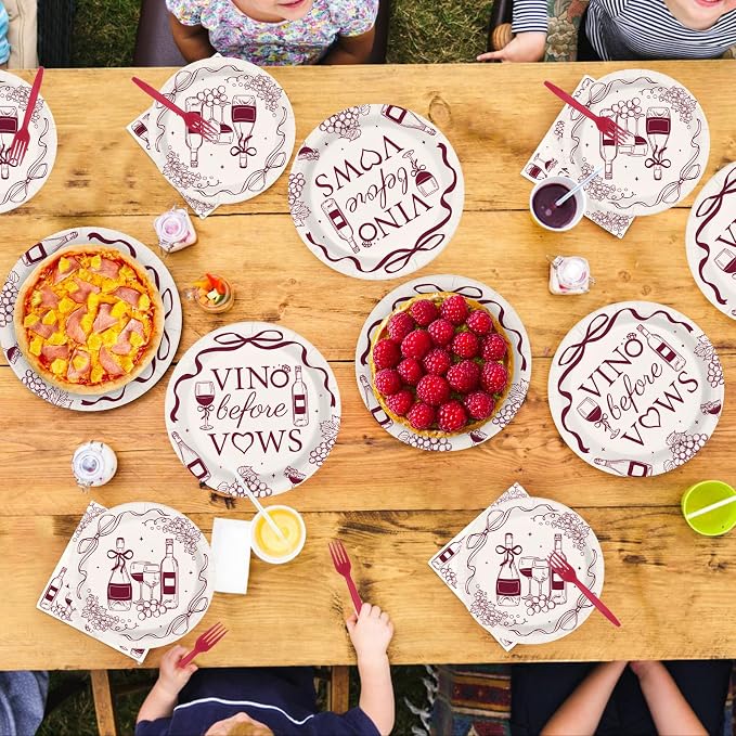 96 Pcs Vino Before Vows Bachelorette Party Decorations Vino Before Vows Plates and Napkins Let's Make Pour Decisions Tableware Set for Bridal Shower Bachelorette Party Supplies, Serves 24