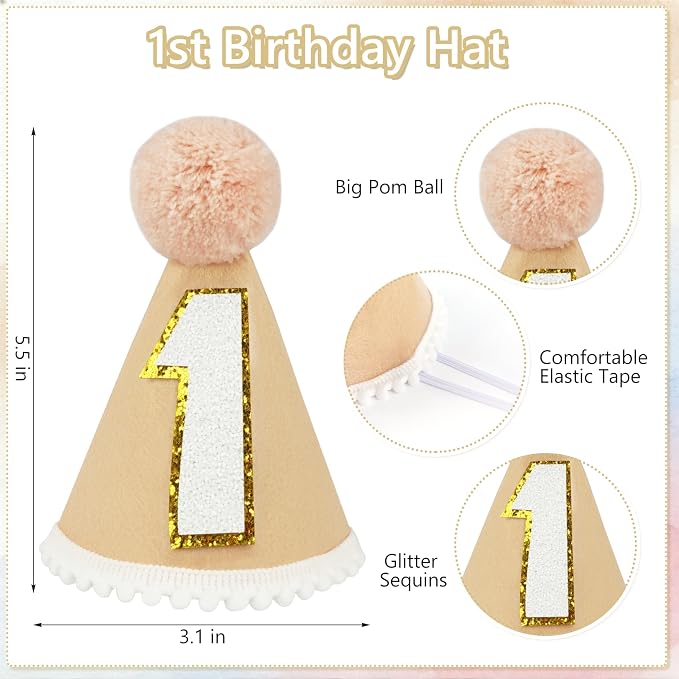 THAWAY 1st Birthday Decorations Boy, First Birthday Becorations for Boy and Girl with Banner, One High Chair Banner, Hat and Wood Cake Topper for One Year Old Party Decor