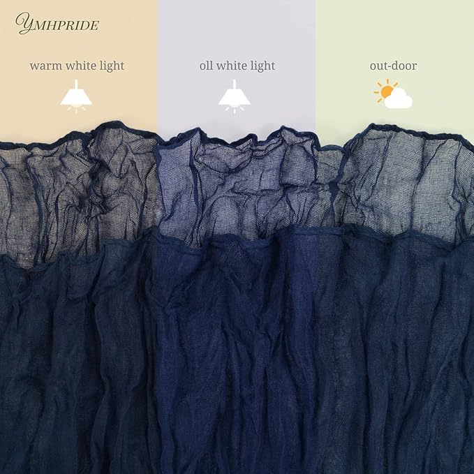 12 Pack Cheesecloth Table Runner 35 x 120 inch Long Boho Cheese Cloth Gauze Table Runners Semi Sheer Table Runner for Wedding Decor, Bridal Shower, Birthday Party (Navy Blue)