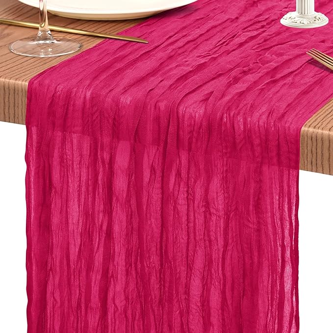 10 Pack Hot Pink Cheesecloth Table Runner 10FT Boho Gauze Cheese Cloth Table Runners Romantic Rustic Sheer Table Decorations for Wedding Party Baby Shower Birthday Holiday Home