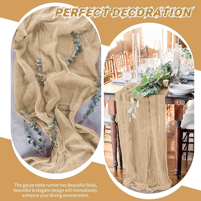 20 Pack Cheesecloth Table Runner - 17x108 Inch Beige Boho Gauze Cheese Cloth Table Runners for Baby Bridal Shower Decoration Wedding Party Summer Garden Farmhouse